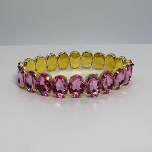 Pink Crystal Rhinestone Oval Pageant Prom Gold Stretch Bracelet